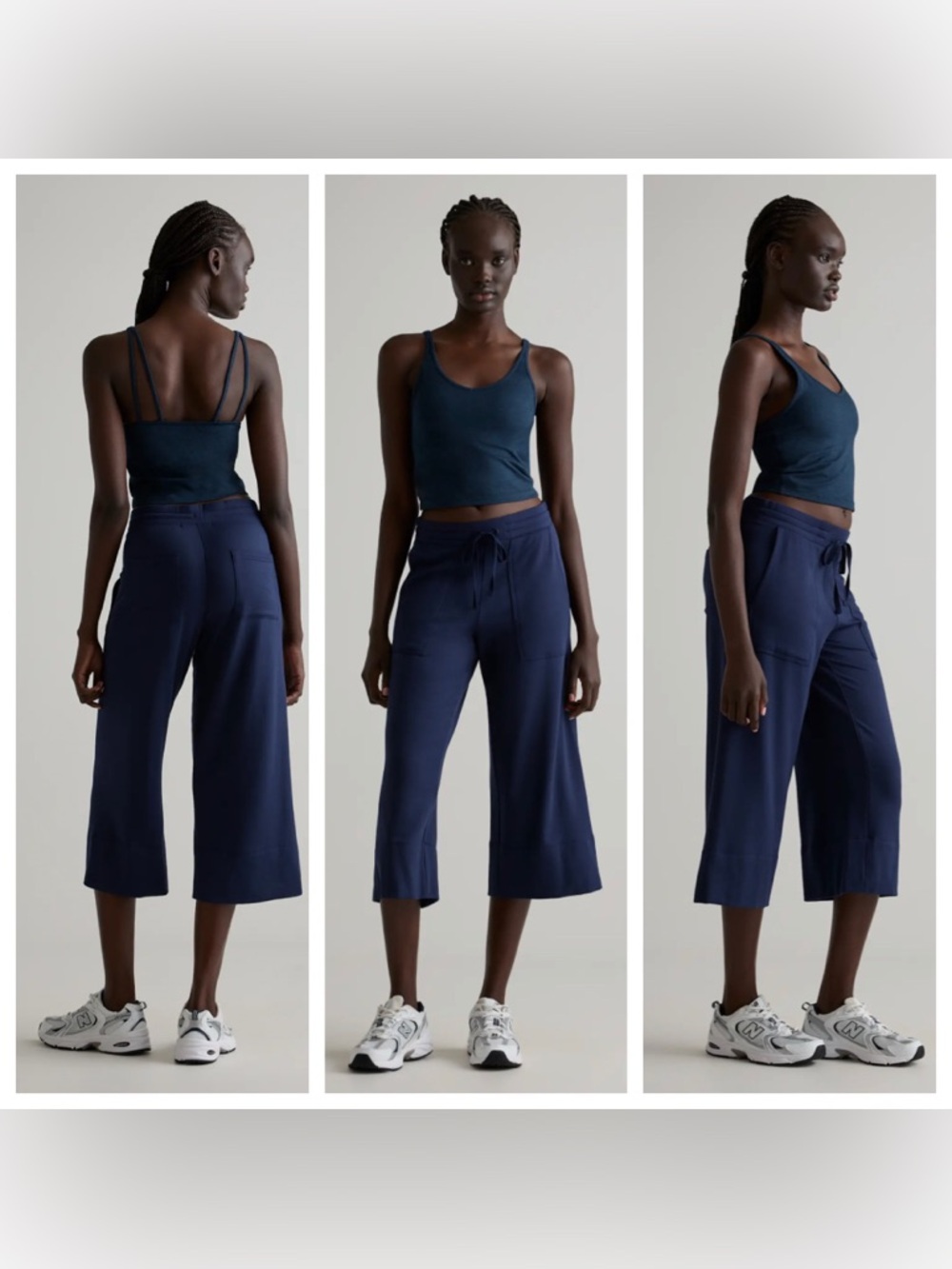 Quince SuperSoft Fleece Cropped Wide Leg Pants Navy Medium